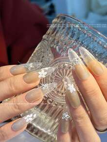 5 piezas Decoraciones de arte de uñas de mariposa de circonita de lujo, flores transparentes blancas de 5 pétalos de varios tamaños, piedras de rhinestones de circonita versátiles para decoración de uñas - Blanco - Ver 4