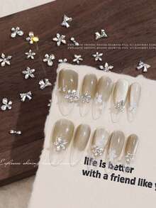 5 piezas Decoraciones de arte de uñas de mariposa de circonita de lujo, flores transparentes blancas de 5 pétalos de varios tamaños, piedras de rhinestones de circonita versátiles para decoración de uñas - Blanco - Ver 2
