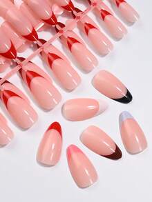 144 piezas Uñas postizas con puntas francesas cortas en forma de almendra, uñas postizas francesas en 6 colores diferentes, uñas postizas reutilizables en 12 tallas, uñas postizas brillantes de cobertura completa para manicura de mujeres - Multicolor - Ver 7