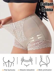 Panty de compresión alta con cierre delantero para mujer, moldeador de cintura, decoración de encaje - Caqui - Ver 1
