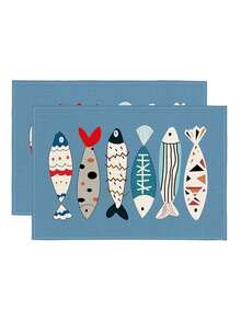 1/2/4/6/8pcs Digital Printed Placemats, Cartoon Fish Pattern Placemats For Daily Use, Festivals, Parties, Birthdays, Weddings, Dinners, Kitchen & Dining Room Decor - Multicolor - View 6