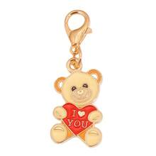 Random Mixed Valentine's Day Enamel Charms, Cute Heart Car Bear Rainbow Pendant Charms With Lobster Clasps, DIY Jewelry Making Kit For Bracelets, Necklaces, Keychains, Bag Accessories, Valentine's Day Gifts - Gold - View 5