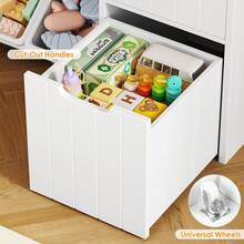Scaffale per bambini da 122 cm con scatole su ruote, libreria per bambini con 4 scomparti portaoggetti - Bianco - Visualizzare 7