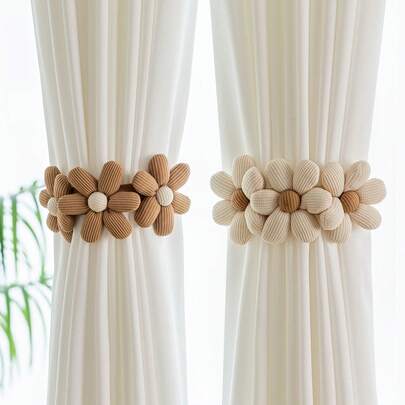 Dây buộc rèm tối giản sáng tạo, dây buộc rèm voan trắng có thể điều chỉnh với họa tiết hoa.
