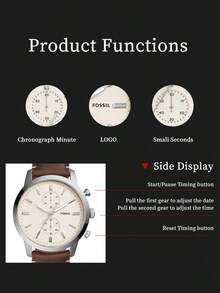 Đồng hồ bấm giờ Fossil FS5350 dành cho nam - Vỏ thép không gỉ, dây da, mặt kính khoáng, chống nước 50M, mặt số màu be. - trắng - Xem 5