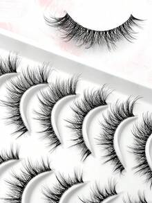10 Pairs Fluffy Natural Manga Wispy False Eyelashes With Brush- Clear Band, Faux Mink Lashes, Cat Eye Lashes, Short Natural Look For Everyday Glam - Reusable, Comfortable, Beginner Friendly - Multicolor - View 4
