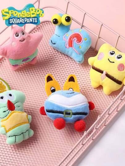SpongeBob SquarePants 5pcs Cute SquarePants Plush Brooch, SquarePants Creative Pin Anime Badge, Random Colors And Styles, SquarePants Big Star Snail And Crab Boss Embroidered Plush Trademark Brooch