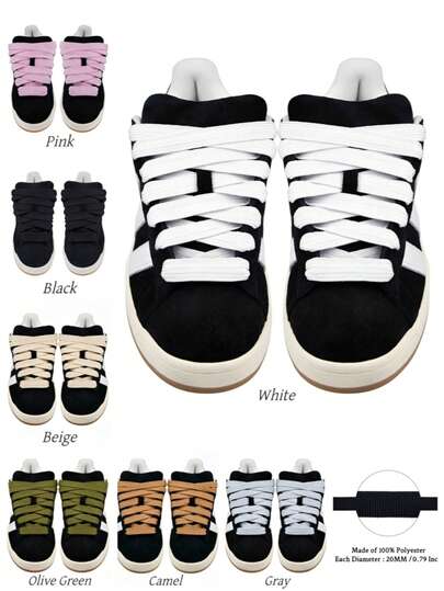 1 Pair Extra Wide & Thick Flat Shoelaces (80cm/120cm), Comes With Shoelace Shortener, Replacement Laces For Sneakers, Belts, Shoes & Boots Accessories, World Cup