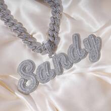 Customized Pointed Foot Monogram Pendant, Brass Cubic Zirconia, DIY Personalized Hip Hop Style Necklace, Comes With 50cm Twisted Chain - Uppercase and Lowercase Trapezoidal Square Splicing - View 3