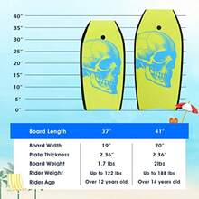 Tabla de Surf Ligera de 33/37/41 Pulgadas con núcleo EPS Cubierta XPE y Parte Inferior de HDPE Correa de muñeca Ajustable Tabla de Cuerpo para Playa Adecuada para niños y Adultos - Color mltiple - Ver 4