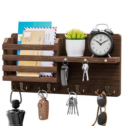 1 pieza Soporte de llaves con forma de ola de surf 2D plana - Perchero de llaves de madera multifuncional decorativo con 4 ganchos de metal, decoración de pared, decoración de habitación, decoración del hogar de temporada (30 x 23 cm), decoración de Halloween y Navidad