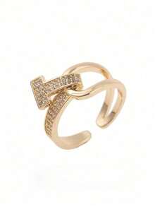 1 pieza Anillo abierto minimalista de cobre con forma de T elegante y de moda para mujeres - A - Ver 5