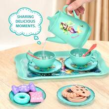 Toiyese 45-Piece Mermaid Theme Tea Set, Includes Iron Teapot And Storage Box, Suitable For 3-6 Year Old Children, Princess Kitchen Toy, Perfect Birthday Gift - Green - View 5