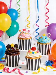 200pcs Striped Cupcake Liners, Baking Cupcake Cups, Suitable For Weddings, Birthdays, Valentine's Day, Christmas And Family Gatherings - View 2