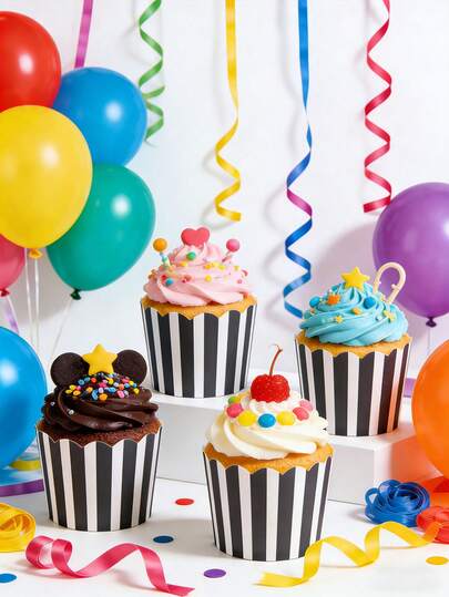 200pcs Striped Cupcake Liners, Baking Cupcake Cups, Suitable For Weddings, Birthdays, Valentine's Day, Christmas And Family Gatherings