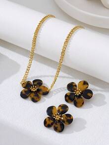Conjunto de joyería vintage con collar y aretes con estampado de leopardo y flores, regalo de moda para mujeres - estampado de leopardo - Ver 2
