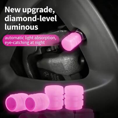 4pcs Car Tire Valve Stem Caps, Glow In The Dark Bicycle Motorcycle Fluorescent Valve Stem Covers