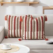 1pc Canvas Plush Ball Throw Pillow Cover, Modern Square Cushion Cover Suitable For Home Decor, Living Room, Bedroom, Sofa, All Seasons - Multicolor - View 3