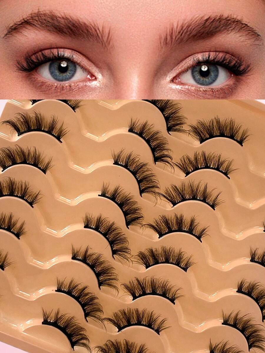 ENCHUW 16 Pairs Half Eye False Eyelashes,Natural Fluffy Lashes,Cat Eye Lashes End Eye Elongated Lashes For Daily Wear - Black - View 1