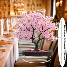 Spring Pink Floral Potted Plant Decor, 2D Printed Tree Decoration, Suitable For Home - A - View 2