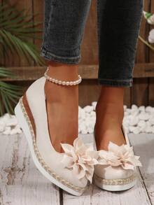 Soft Bottom Non-Fatiguing Thick Sole Wedge Heel Slip-On Loafers, Versatile For Daily Commute - Beige - View 7