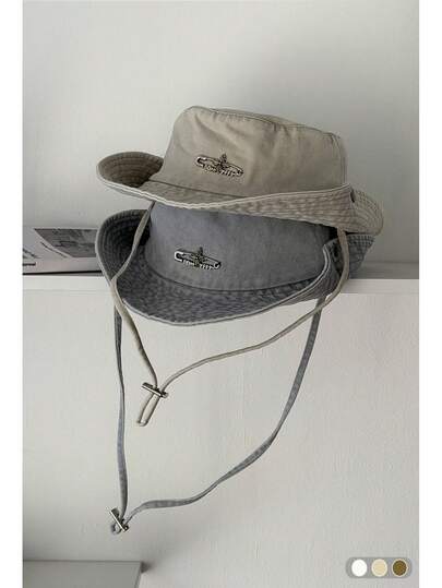 1pc Cross Pin Denim Wide Brim Lanyard Bucket Hat, Suitable For Spring/Summer Outdoor Travel, Large Brim Sun Protection Cowboy Bucket Hat For Men And Women,Beach,Vacation