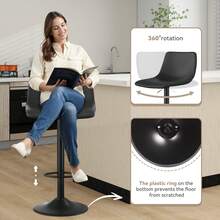 Swivel Bar Stools With Backrest, Height Adjustable PU Leather Bar Chairs, Modern Kitchen Counter Stools With Footrest, Set Of 2 - Black - View 4