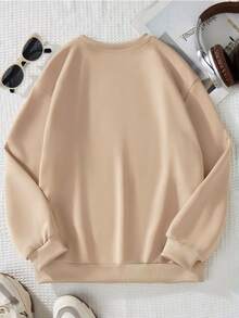 Girls' Sweatshirt, Cute Cat And Capybara Pattern, Dropped Shoulder Comfortable Casual Spring/Autumn Loose Round Neck, Apricot - Apricot - View 2