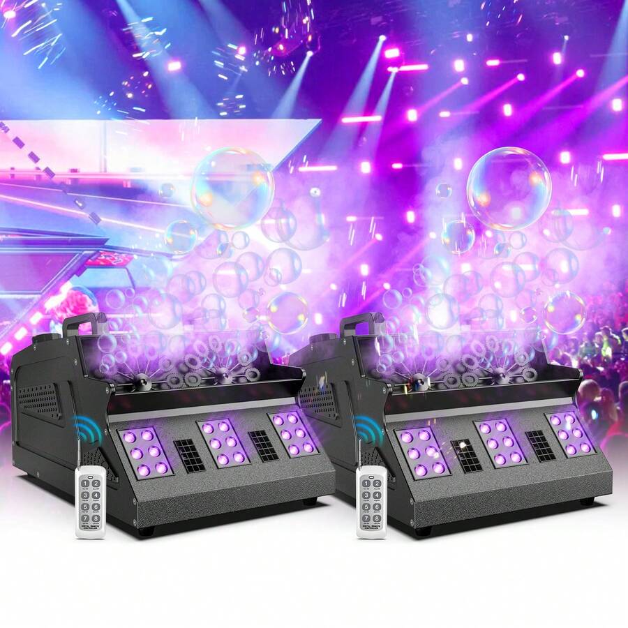 U'King 1500W Stage Bubble Fog Machine , 3 In 1 Fog Bubble Machine With 2 Bubble Fans , 7 CH 18 RGB LED Lights Smoke Bubble All IN 1 Machine For Halloween Carnival Party Wedding Musical Show Christmas Club DJ Bar