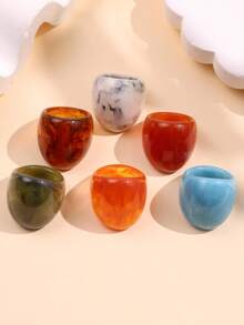 6pcs/Set Fashionable Glamorous Sparkling Unique Delicate Creative Luxury Versatile Elegant Geometric Colorful Resin Rings, Suitable For Women's Daily Wear, Festivals And Parties - Multicolor - View 6