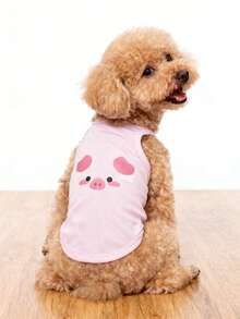 1 pièce Gilet pour animaux de compagnie avec imprimé mignon de cochon, anti-puces physique et réduction de la chute de poils, isolation et respirant, convient aux petits et grands chiens et chats, pour une utilisation intérieure et extérieure - Rose bonbon - Voir 1