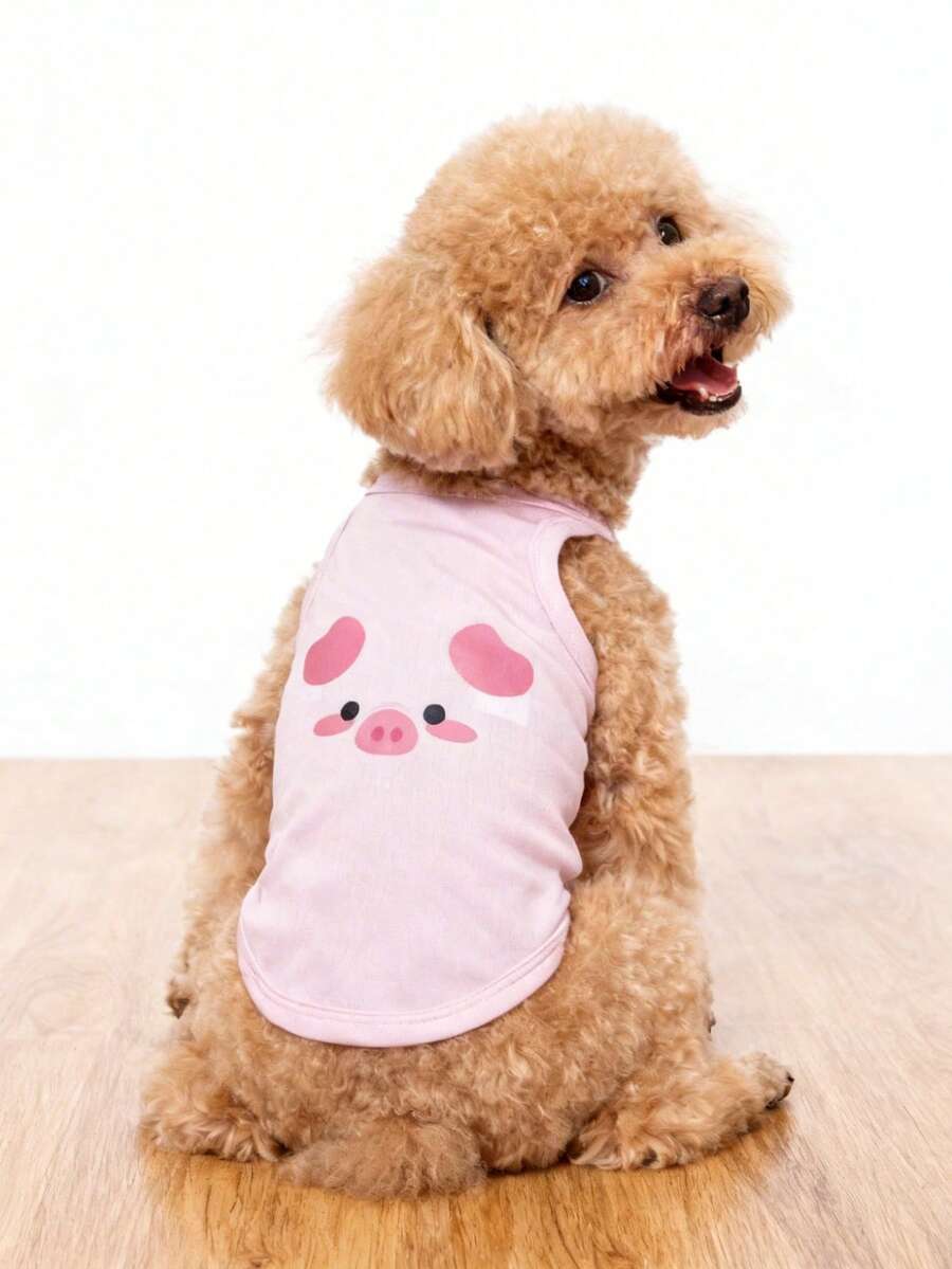 1 pièce Gilet pour animaux de compagnie avec imprimé mignon de cochon, anti-puces physique et réduction de la chute de poils, isolation et respirant, convient aux petits et grands chiens et chats, pour une utilisation intérieure et extérieure - Rose bonbon - Voir 1
