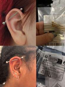 3 chiếc khuyên tai công nghiệp 14G cho nam nữ, chất liệu thép không gỉ, kiểu tạ, trang sức xỏ khuyên công nghiệp, kích thước 32mm, 35mm, 38mm, màu bạc, vàng, đen. - Bông tai công nghiệp - Xem 3