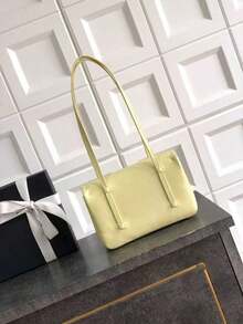 Light Yellow Leather Crossbody Bag For Women – Minimalist Shoulder Purse With Top Handle, Compact Design (S:17x12x5cm / L:22x15x7cm) - Amarillo claro - Ver 3