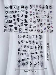 3 Stücke Gothic Dunkel Stil Nagel Aufkleber, Cartoon Charaktere, schwarze Flammen, Pilze, giftige Schlangen 3D Nail Art Abziehbilder, geeignet für einmalige Verwendung DIY Nagelstudio Zubehör für Frauen - Verschiedenfarbig - Übersicht 2