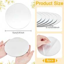 Bộ 8 khay gương tròn acrylic 5.9 inch, dày 1.7mm, có màng bảo vệ, dán tường tự dính, không cần điện, lắp đặt theo chiều dọc, phản chiếu độ nét cao và chống vỡ, trọng lượng nhẹ. - 8Pcs - Xem 3