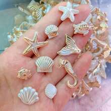 30 hạt vòng tay chủ đề đại dương | Vỏ sò, ốc xà cừ, cá ngựa, sao biển bằng nhựa có lỗ, thích hợp để làm trang sức, phụ kiện tóc, ốp điện thoại - Tuyệt vời cho năm mới, lễ hội, sự kiện trường học - Nhiều màu - Xem 2