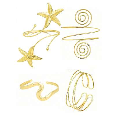 Bộ 4 vòng tay thời trang mùa hè thanh lịch, họa tiết sóng và sao biển, vòng tay hở 3 chiếc, phụ kiện độc đáo phù hợp để đeo hàng ngày, quà tặng cho bạn bè và người yêu.