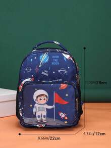 Fashionable Cute Cartoon Excavator Printed Backpack, Random Print Placement - Astronaut Blue - View 4