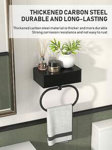 Flexible Foldable Towel Ring With Storage, No Drilling Required Bathroom Towel Rack For Towels, Toiletries Etc., Wall-Mounted Towel Holder, Bathroom Accessories - Black - View 7