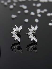 2 đôi khuyên tai kẹp vành tai hình xoắn ốc đính đá Zirconia sang trọng, thích hợp cho đi biển, dự tiệc, trang phục theo chủ đề ngày lễ và phong cách cá nhân. - Lá - Xem 2