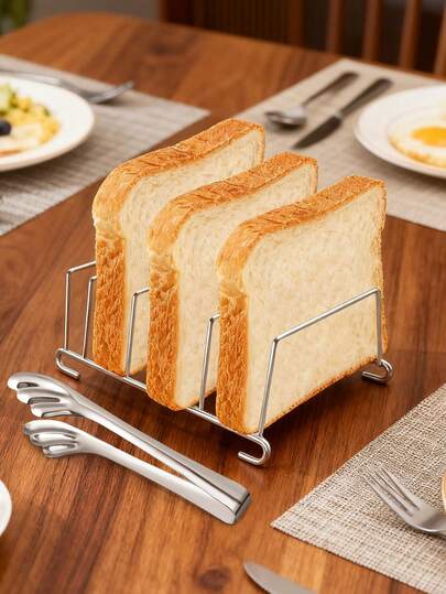 Stainless Steel Bread Toast Rack With Bread Tong Air Fryer Accessory Rustproof Bread Baking Rack For Kitchen Camping