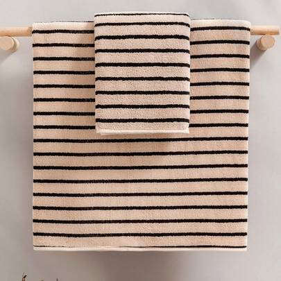 男女通用条纹珊瑚绒柔软吸水亲肤不掉毛条纹毛巾/浴巾