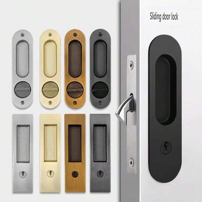 Privacy Pocket Door Lock Hardware With Key Recessed Sliding Door Mortise Lock, Double Barn Door Lock Invisible Furniture Hardware For 38mm 55mm Thickness Door
