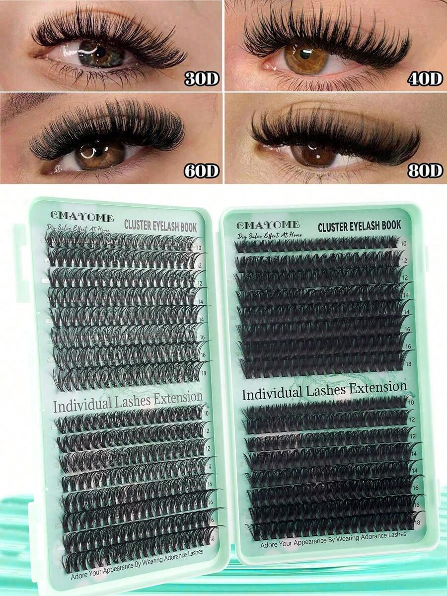 640/576/384pcs D-Curl Cluster Lashes, Length 9-18mm, Dense & Natural, Create Voluminous Curled Effect, Super Soft & Lightweight, Reusable, Segmented Individual Lashes, 30D+40D+50D+60D+80D+100D Lash Extension Kit, Cluster Lashes, Individual Lashes, False Eyelashes