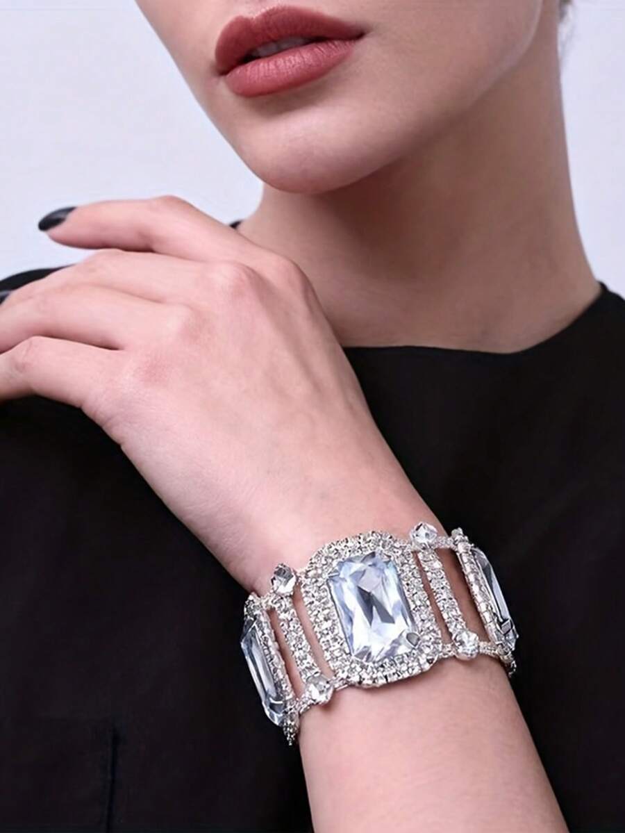 1 Bộ vòng tay đính đá hình học, đá vuông, vòng tay cưới cô dâu, phụ kiện thời trang đính đá cao cấp cỡ lớn - Nhiều màu - Xem 1
