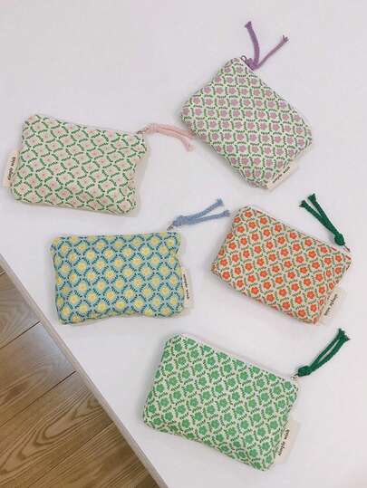 Ditsy Floral Earphone Case, Multifunctional Cotton Coin Purse, Mini Storage Pouch, Small Bag For Home & Outdoor Use