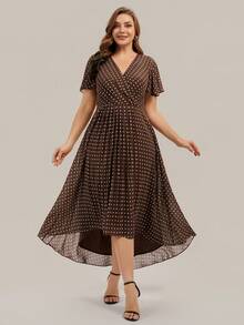 EVERPRETTY Vintage Chiffon Ruffle Asymmetric/Asymmetrical Bridesmaid Dress, Suitable For Wedding, Party, Graduation, Anniversary, Birthday, Cocktail, Date, Holiday, Formal Dinner, Wedding Guest, Homecoming, Travel, All Seasons - Brown - View 4