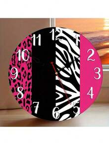 1pc 10inch Double-Sided Wall Clock - Pink Zebra And Leopard Animal Print, Faux Wood Battery Operated (AA Battery),Teacher Gift,Graduation Gifts,Mother Gifts,Classroom,Room Decore,Home Essentials,Adornos Para Cuarto - A - 查看 9