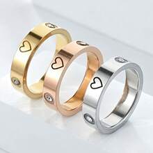 Znice 1 Piece Women's Simple Heart-Shaped Zirconia-Studded Stainless Steel Ring, Waterproof And Non-Fading, Suitable Daily Wear, Parties, Gatherings, And As A Family And Friends, And Mother's Day - 玫瑰金 - 查看 1